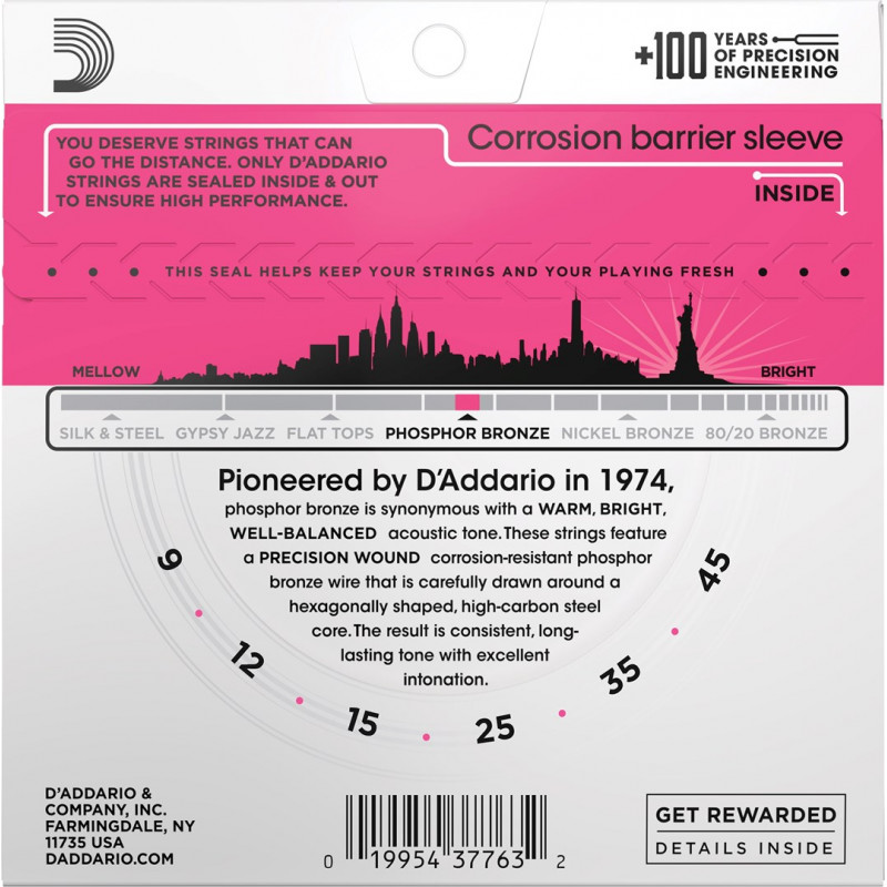 D'Addario EJ23 acoustic guitar strings, 9–45