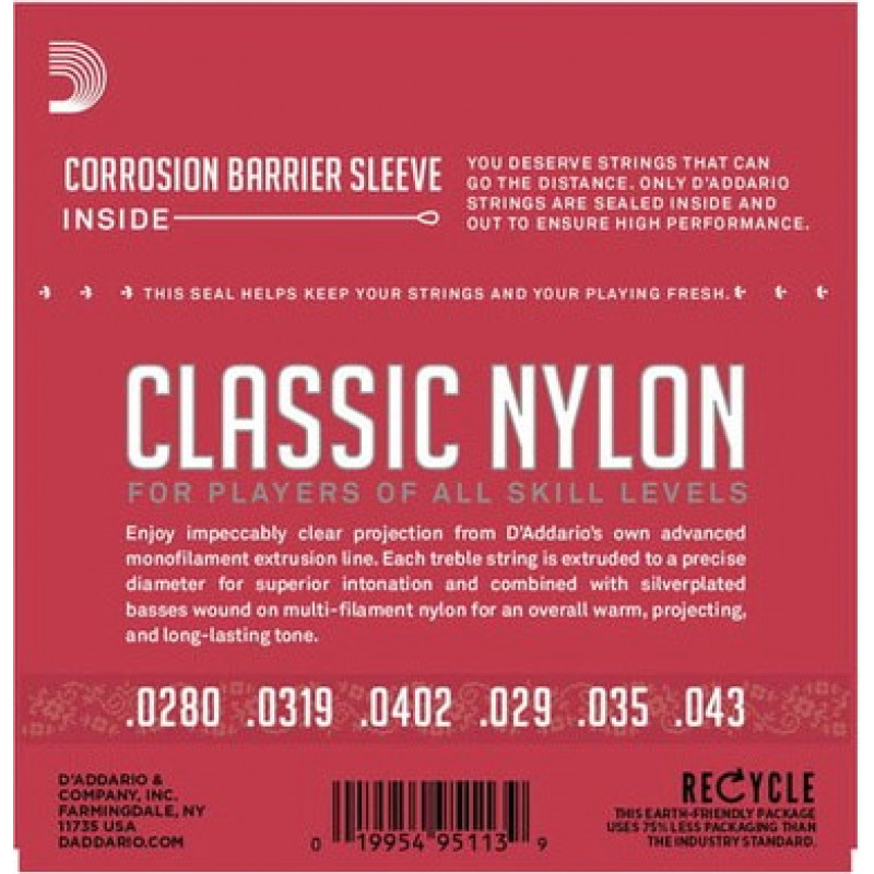 D'Addario EJ27N classical guitar strings, 029–045