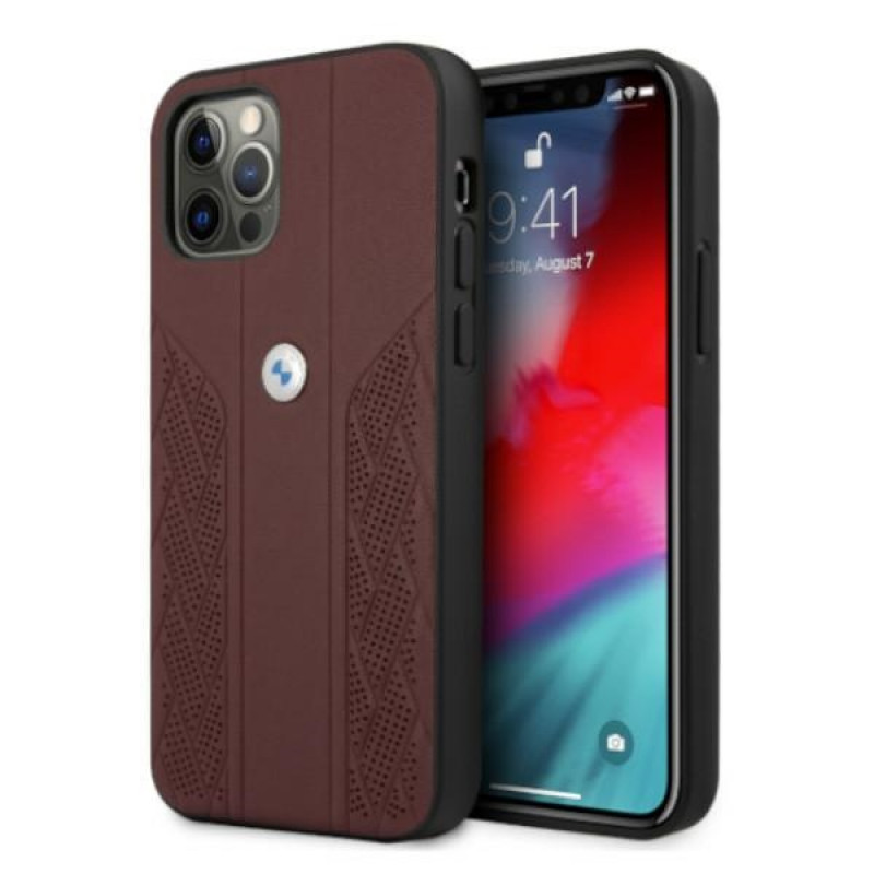 BMW BMHCP12MRSPPR Curve Perforate leather hardcase for Apple iPhone 12 / 12 Pro, red