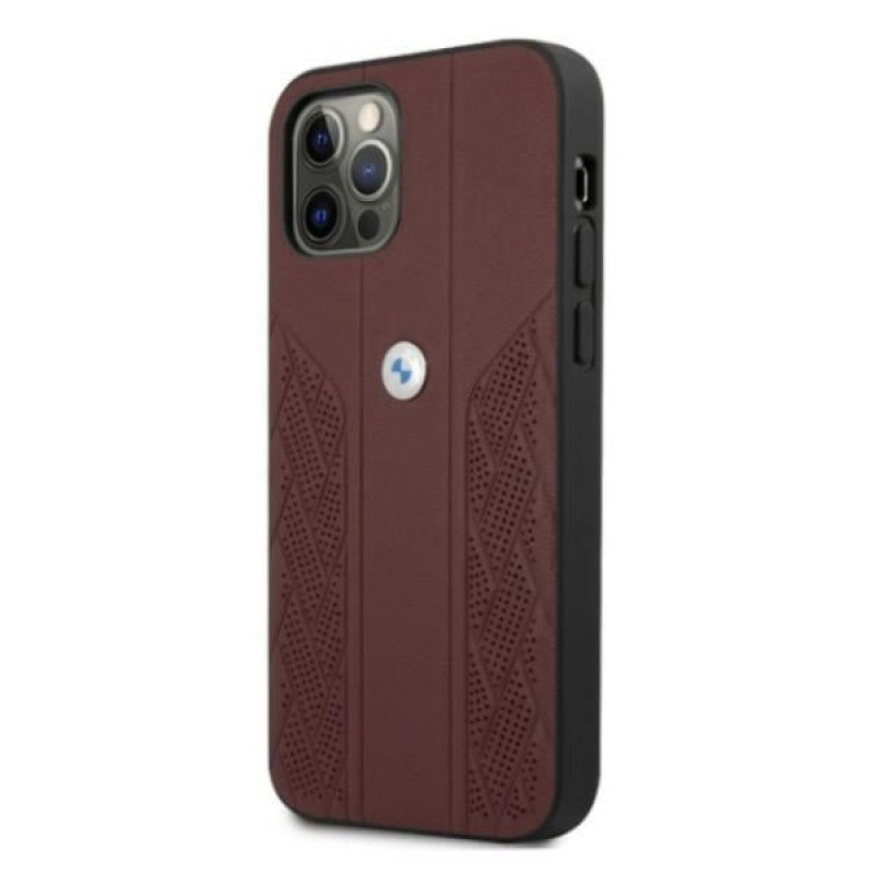 BMW BMHCP12LRSPPR Curve Perforate leather hardcase for Apple iPhone 12 Pro Max, red
