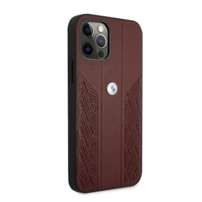 BMW BMHCP12LRSPPR Curve Perforate leather hardcase for Apple iPhone 12 Pro Max, red