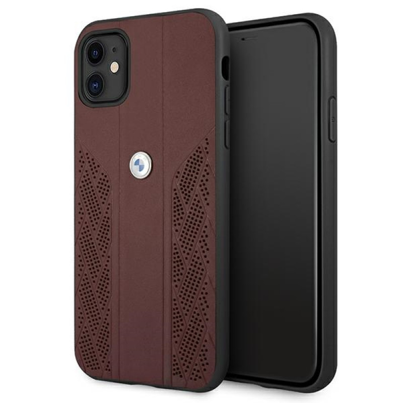 BMW BMHCN61RSPPR Leather Curve Perforate hardcase for Apple iPhone 11, red