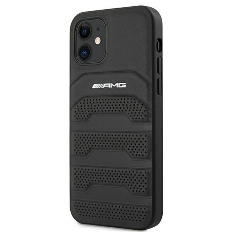 Mercedes-AMG AMHCP12SGSEBK Leather Debossed Lines hardcase for Apple iPhone 12 mini, black