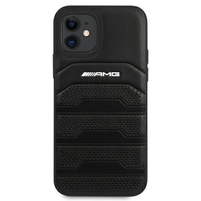 Mercedes-AMG AMHCP12SGSEBK Leather Debossed Lines hardcase for Apple iPhone 12 mini, black