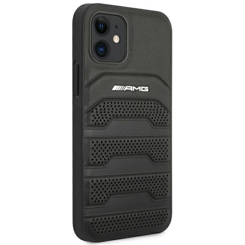 Mercedes-AMG AMHCP12SGSEBK Leather Debossed Lines hardcase for Apple iPhone 12 mini, black