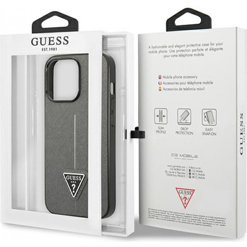 Guess GUHCP13LPSATLG hardcase for Apple iPhone 13 Pro, Saffiano Triangle Logo, silver