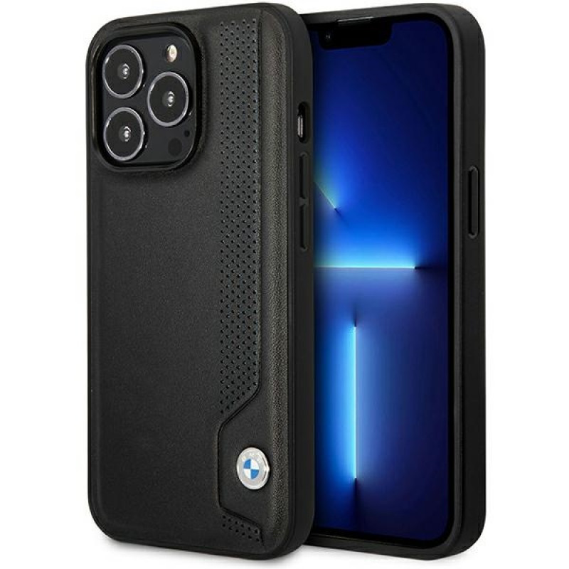 BMW BMHCP14L22RBDK Leather Blue Dots hardcase for iPhone 14 Pro 6.1", black