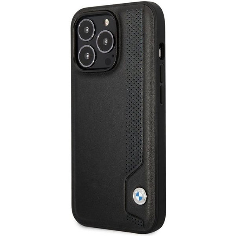 BMW BMHCP14L22RBDK Leather Blue Dots hardcase for iPhone 14 Pro 6.1", black