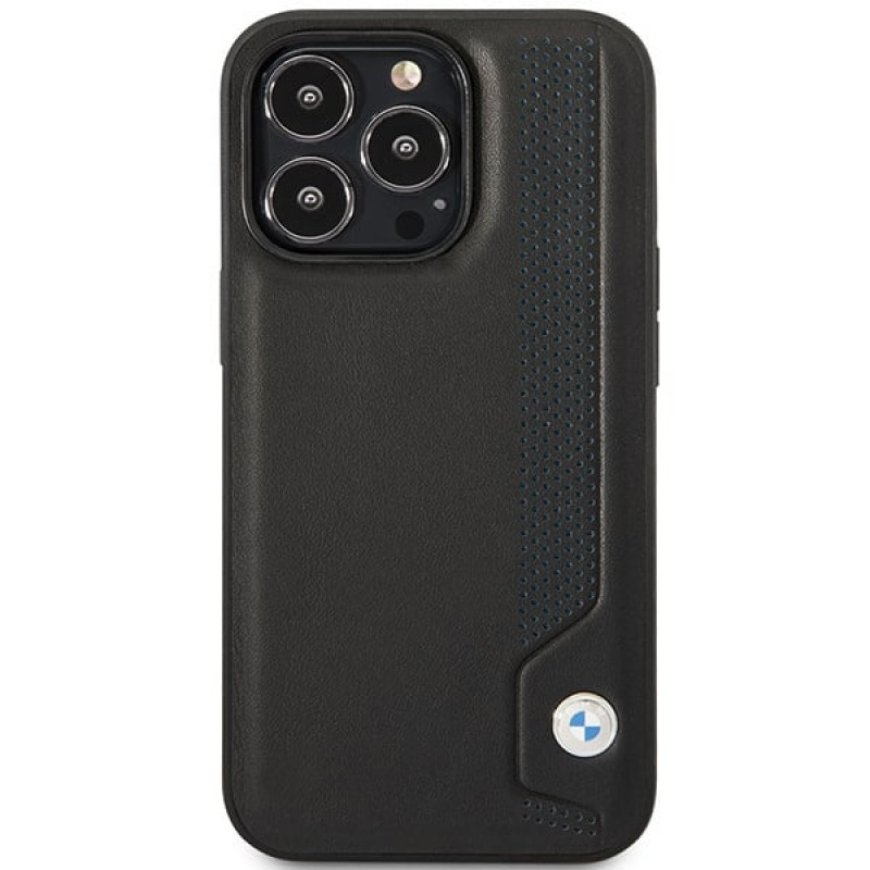 BMW BMHCP14L22RBDK Leather Blue Dots hardcase for iPhone 14 Pro 6.1", black