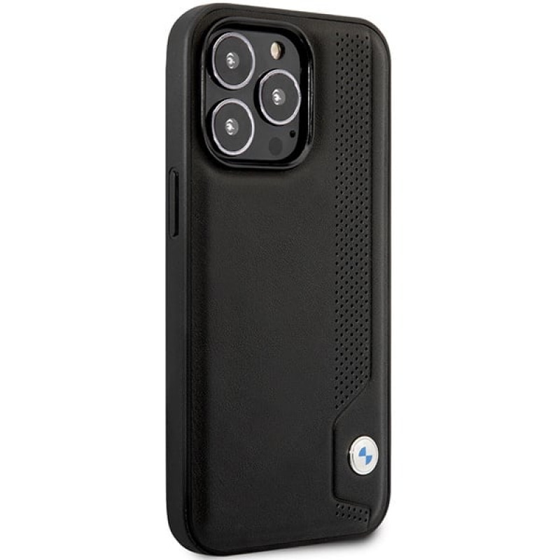 BMW BMHCP14L22RBDK Leather Blue Dots hardcase for iPhone 14 Pro 6.1", black