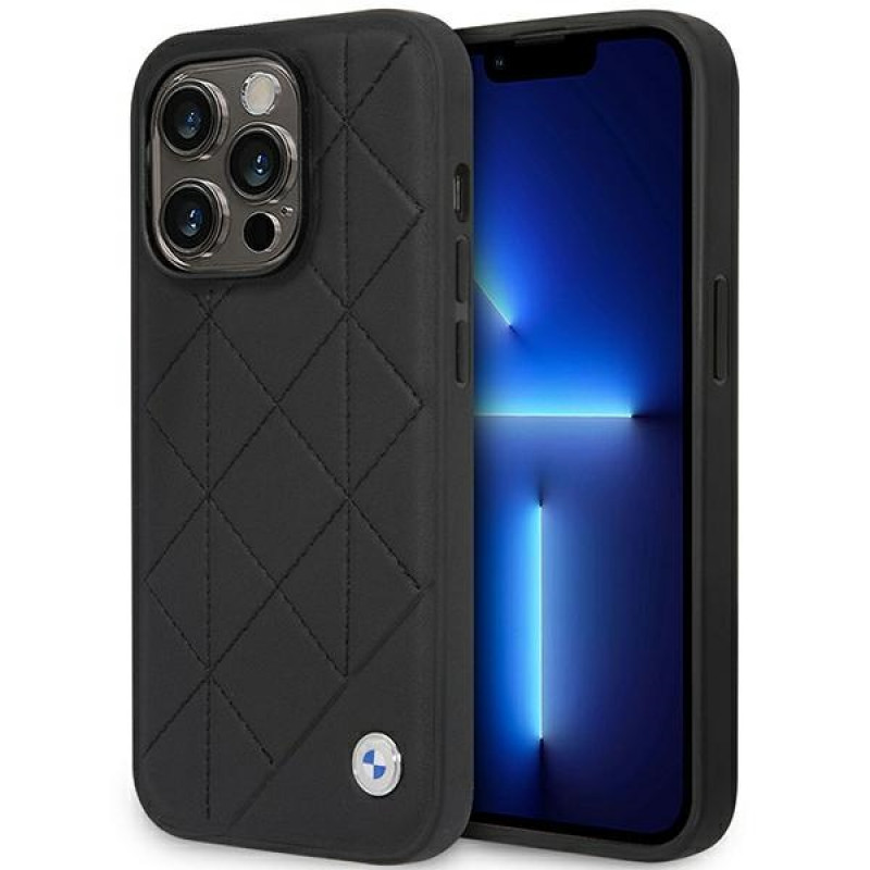 BMW BMHCP14L22RQDK Leather Quilted hardcase for iPhone 14 Pro 6.1", black