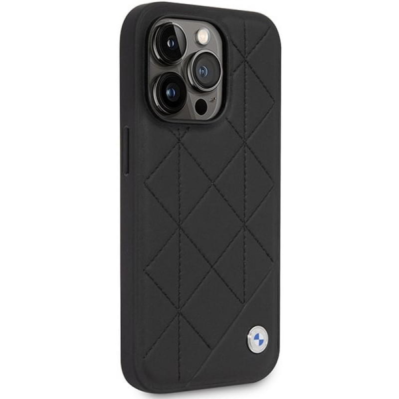 BMW BMHCP14L22RQDK Leather Quilted hardcase for iPhone 14 Pro 6.1", black