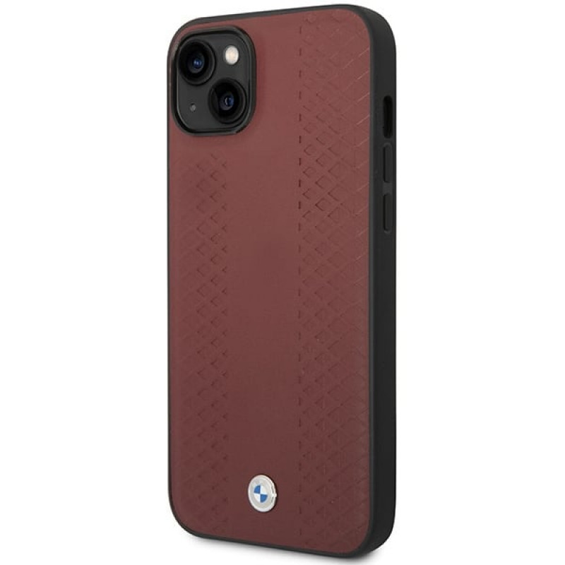 BMW BMHCP14S22RFGR Leather Diamond Pattern hardcase for iPhone 14 6.1", burgundy
