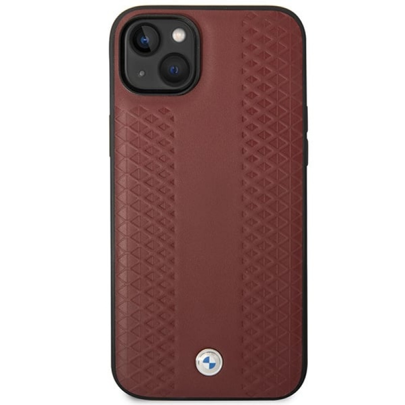 BMW BMHCP14S22RFGR Leather Diamond Pattern hardcase for iPhone 14 6.1", burgundy