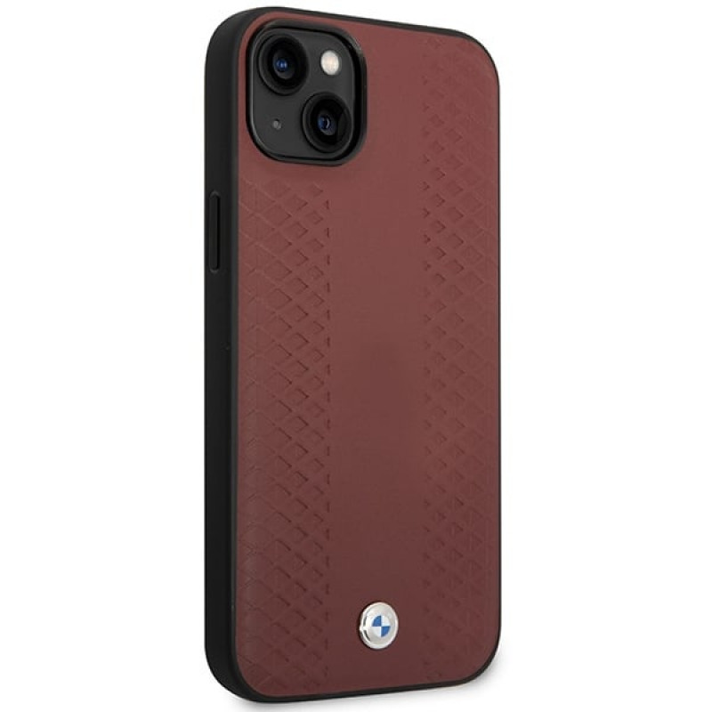 BMW BMHCP14S22RFGR Leather Diamond Pattern hardcase for iPhone 14 6.1", burgundy