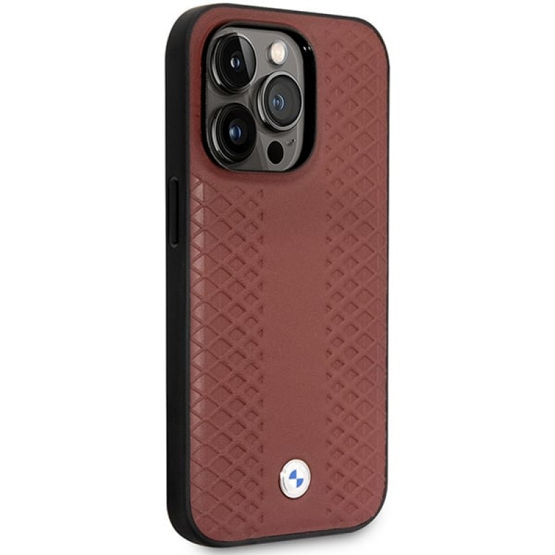 BMW BMHCP14X22RFGR Leather Diamond Pattern hardcase for iPhone 14 Pro Max 6.7", burgundy