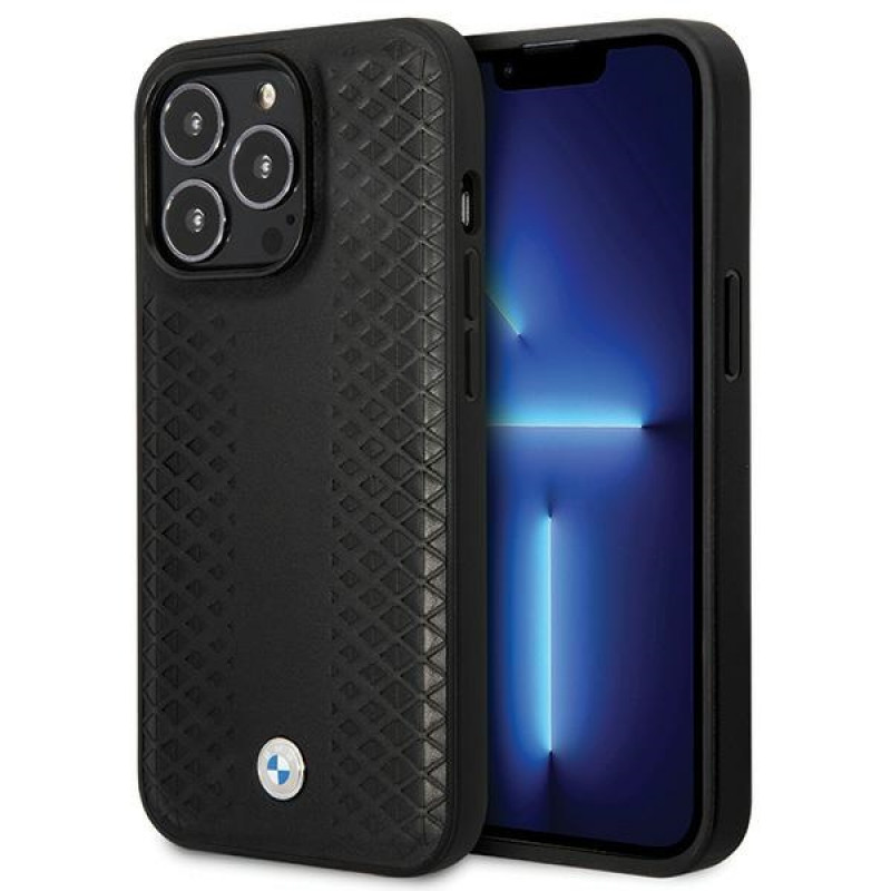 BMW BMHCP14L22RFGK Leather Diamond Pattern hardcase for iPhone 14 Pro 6.1", black