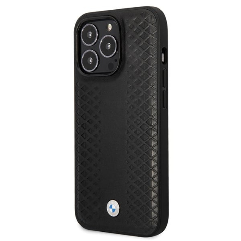 BMW BMHCP14L22RFGK Leather Diamond Pattern hardcase for iPhone 14 Pro 6.1", black