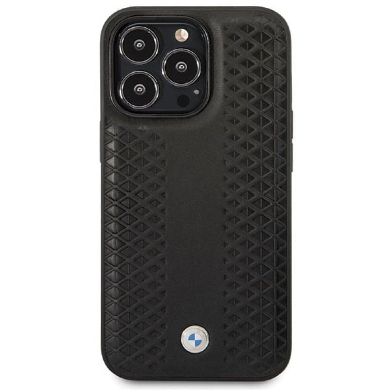 BMW BMHCP14L22RFGK Leather Diamond Pattern hardcase for iPhone 14 Pro 6.1", black