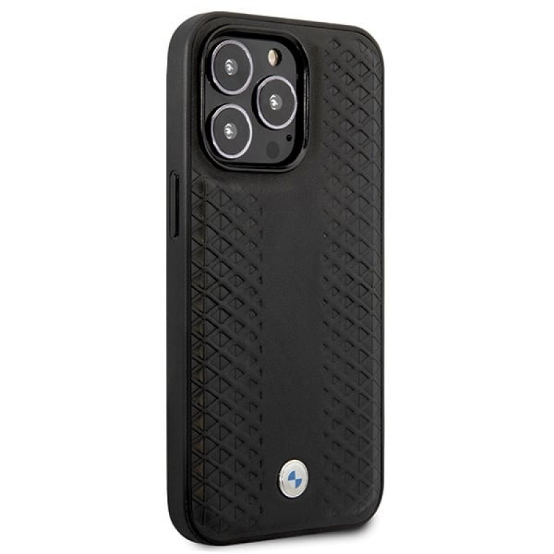 BMW BMHCP14L22RFGK Leather Diamond Pattern hardcase for iPhone 14 Pro 6.1", black