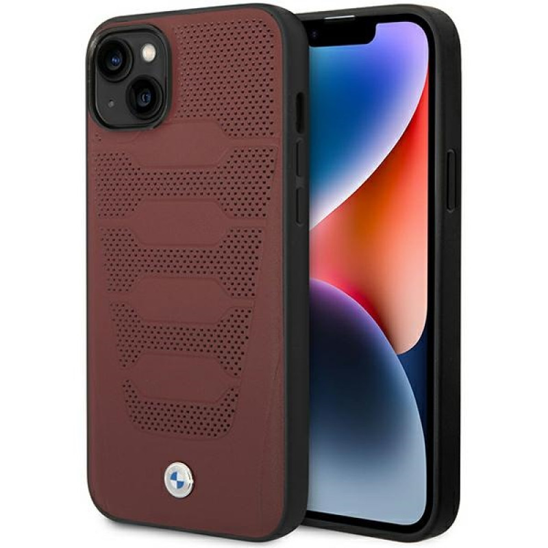 BMW BMHCP14S22RPSR case for iPhone 14, burgundy, Leather Seats Pattern