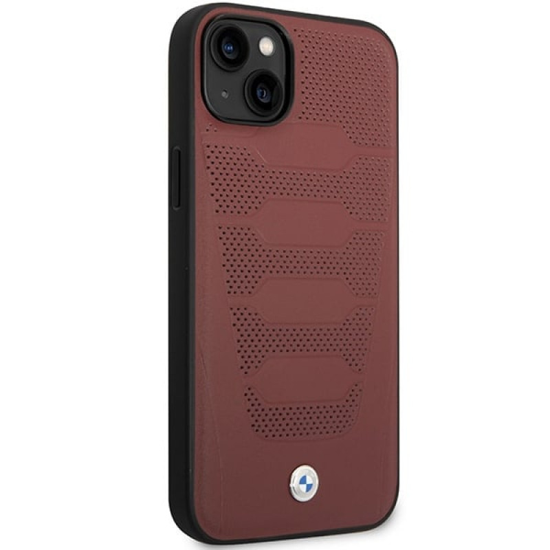 BMW BMHCP14S22RPSR case for iPhone 14, burgundy, Leather Seats Pattern