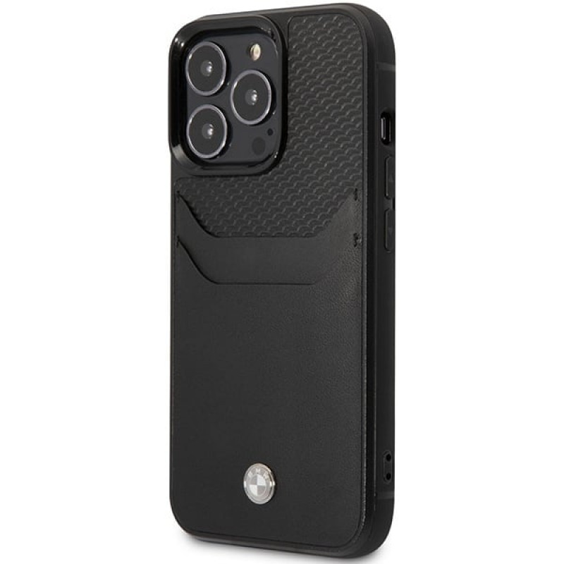 BMW BMHCP14L22RSEPK case for iPhone 14 Pro, black, Leather Card Slot
