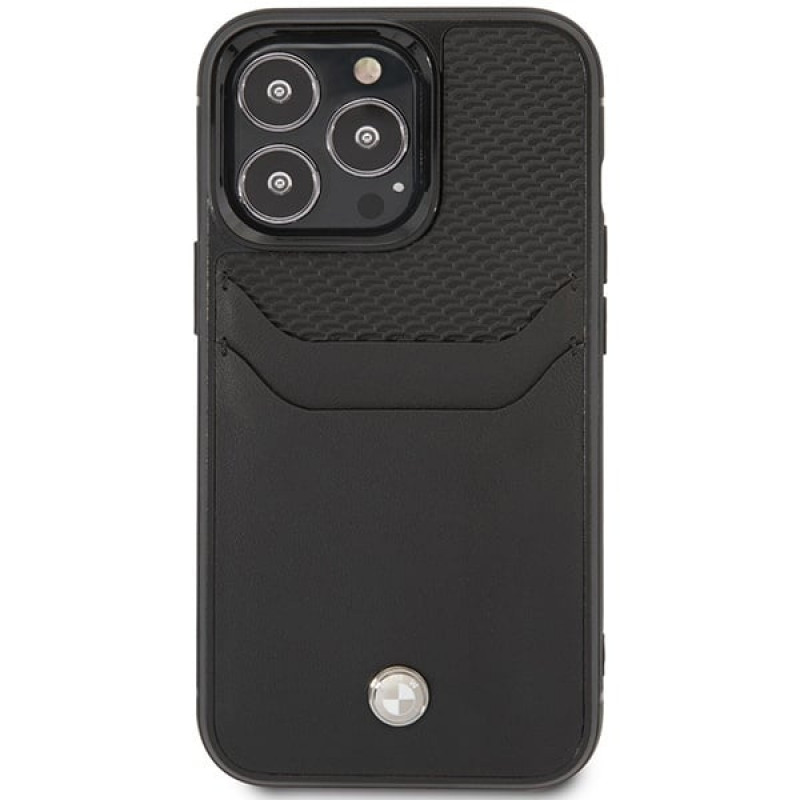 BMW BMHCP14L22RSEPK case for iPhone 14 Pro, black, Leather Card Slot