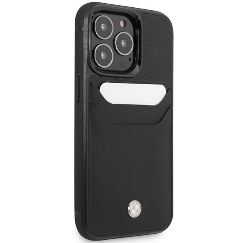 BMW BMHCP14L22RSEPK case for iPhone 14 Pro, black, Leather Card Slot