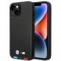 BMW BMHCP14M22PTDK case for iPhone 14 Plus, black, Leather Stamp Tricolor