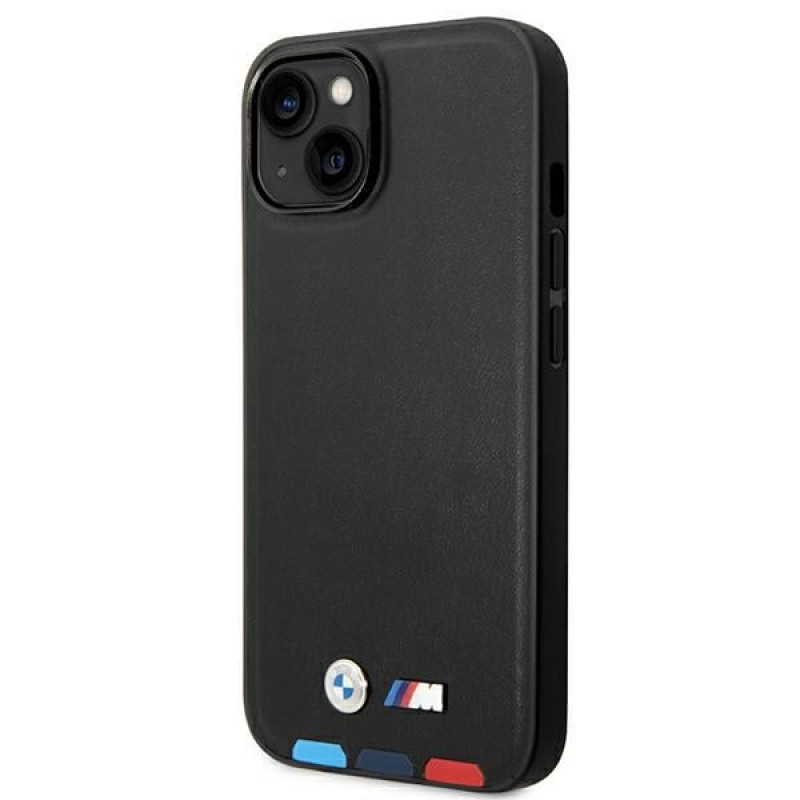 BMW BMHCP14M22PTDK case for iPhone 14 Plus, black, Leather Stamp Tricolor
