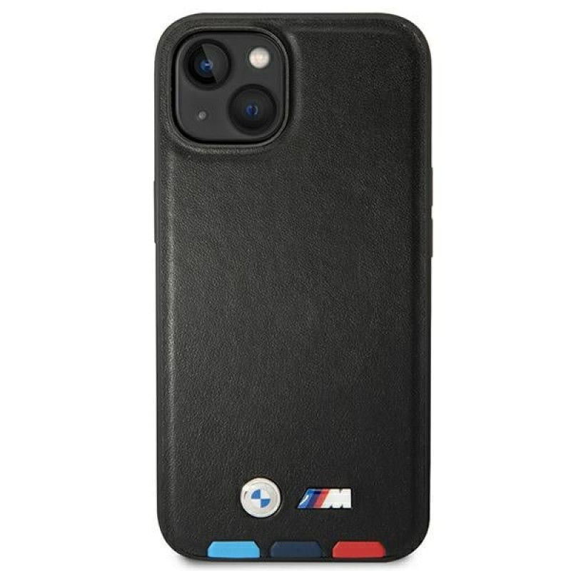 BMW BMHCP14M22PTDK case for iPhone 14 Plus, black, Leather Stamp Tricolor