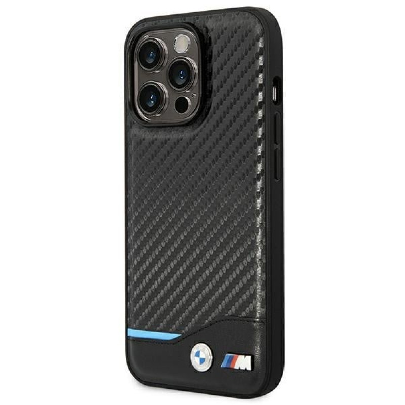 BMW BMHCP14L22NBCK case for iPhone 14 Pro, black, Leather Carbon