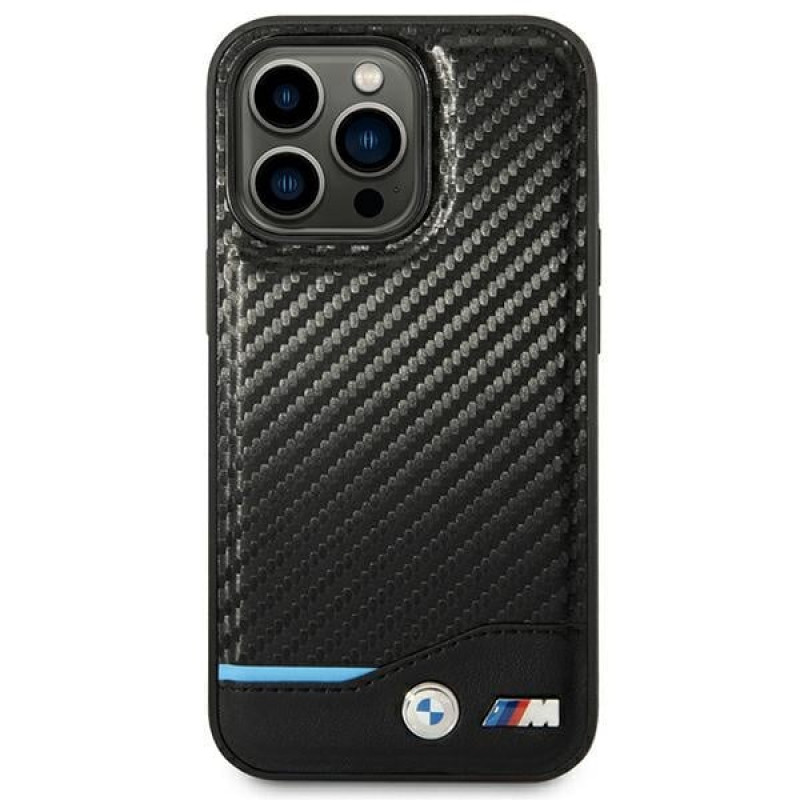 BMW BMHCP14L22NBCK case for iPhone 14 Pro, black, Leather Carbon