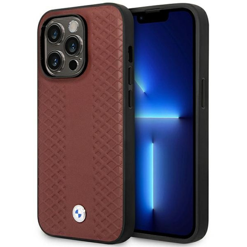 BMW BMHMP14L22RFGR Leather Diamond Pattern MagSafe case for Apple iPhone 14 Pro 6.1″, burgundy