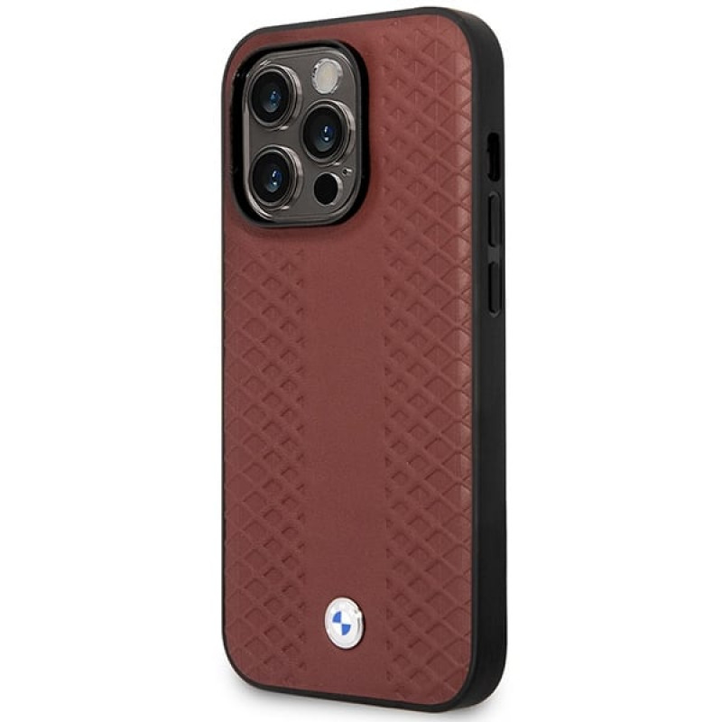 BMW BMHMP14X22RFGR Leather Diamond Pattern MagSafe case for Apple iPhone 14 Pro Max 6.7″, burgundy