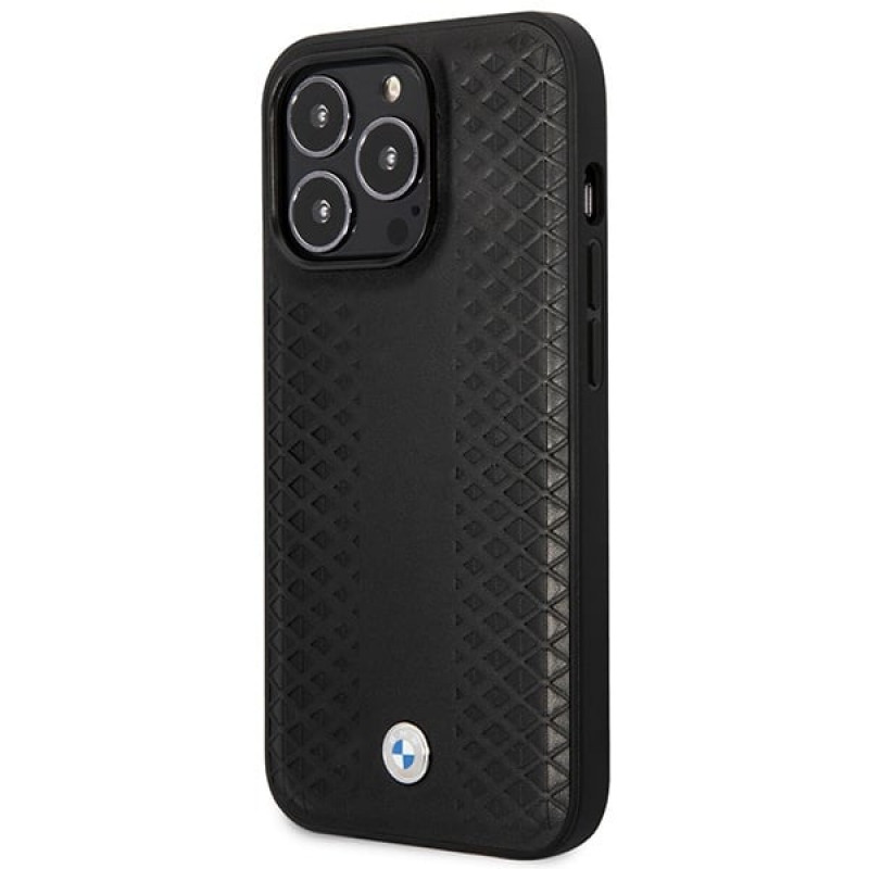 BMW BMHMP14X22RFGK Leather Diamond Pattern MagSafe case for Apple iPhone 14 Pro Max 6.7″, black