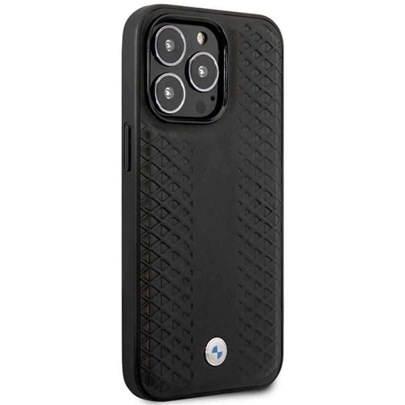 BMW BMHMP14X22RFGK Leather Diamond Pattern MagSafe case for Apple iPhone 14 Pro Max 6.7″, black