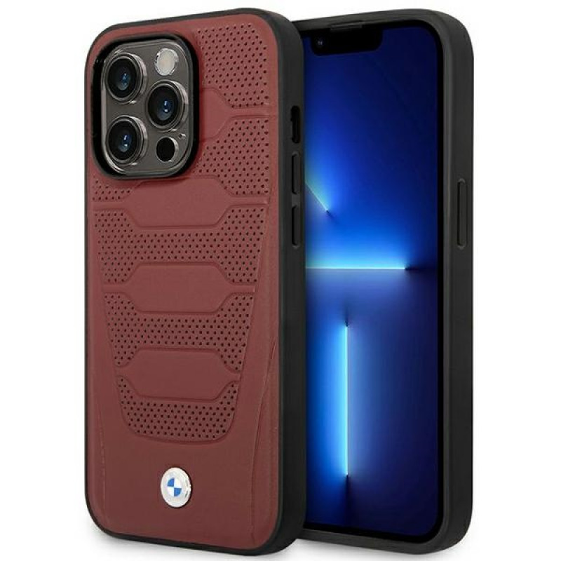 BMW BMHMP14L22RPSR Leather Seats Pattern MagSafe case for Apple iPhone 14 Pro 6.1″, burgundy