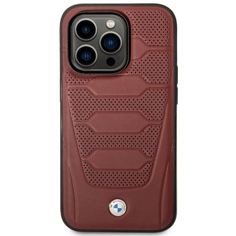 BMW BMHMP14L22RPSR Leather Seats Pattern MagSafe case for Apple iPhone 14 Pro 6.1″, burgundy