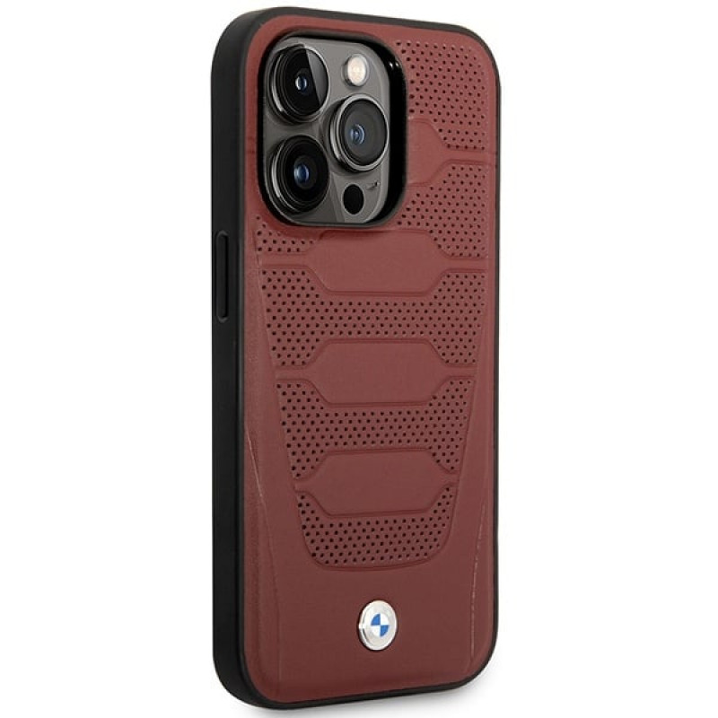 BMW BMHMP14L22RPSR Leather Seats Pattern MagSafe case for Apple iPhone 14 Pro 6.1″, burgundy
