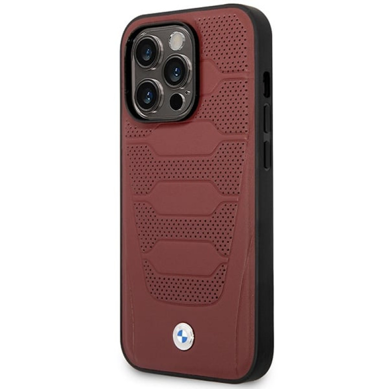 BMW BMHMP14X22RPSR Leather Seats Pattern MagSafe case for Apple iPhone 14 Pro Max 6.7″, burgundy