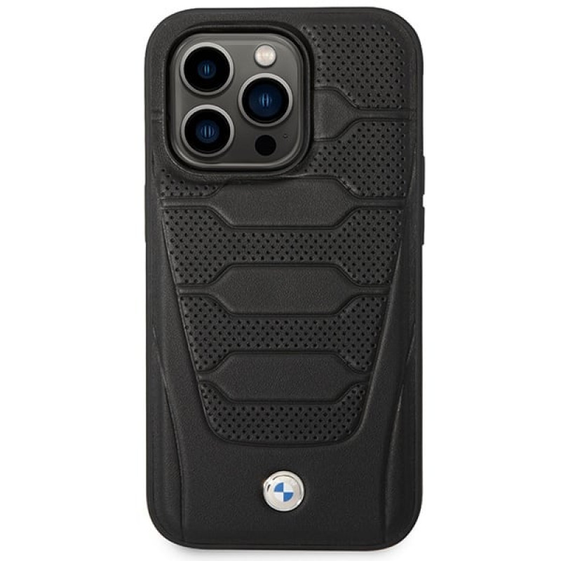 BMW BMHMP14L22RPSK Leather Seats Pattern MagSafe case for Apple iPhone 14 Pro 6.1″, black