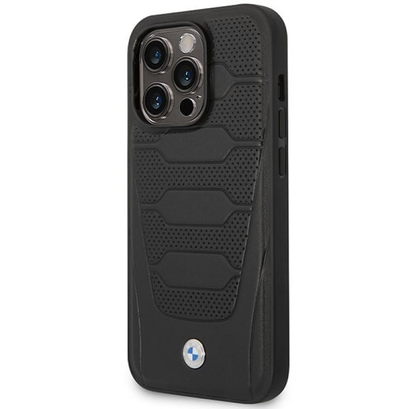 BMW BMHMP14X22RPSK Leather Seats Pattern MagSafe case for Apple iPhone 14 Pro Max 6.7″, black