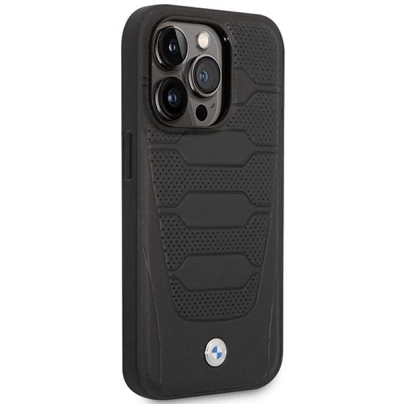 BMW BMHMP14X22RPSK Leather Seats Pattern MagSafe case for Apple iPhone 14 Pro Max 6.7″, black