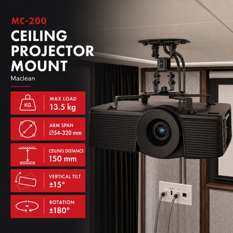 Maclean MC-200 B ceiling projector mount, 54–320 mm, up to 13.5 kg, black