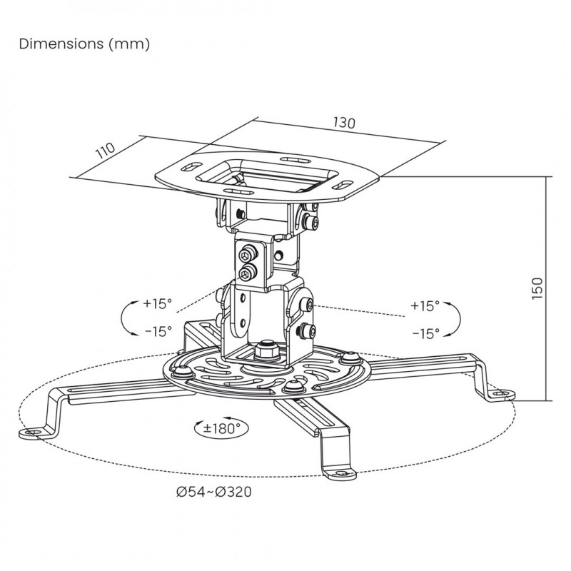 Maclean MC-200 W ceiling mount for projectors, steel, 54–320 mm, up to 13.5 kg, white