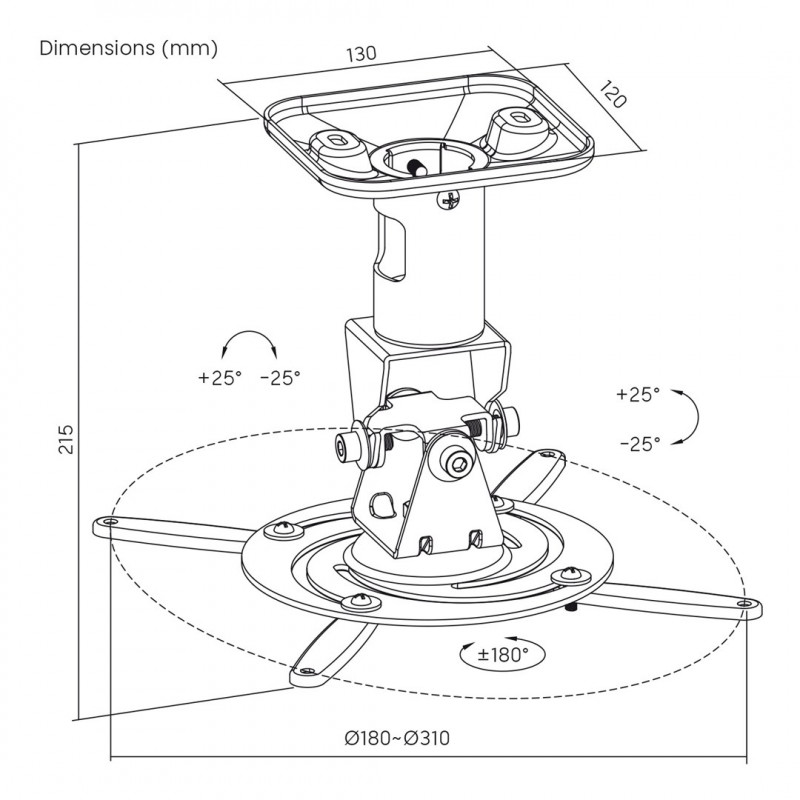 Maclean MC-208 B ceiling mount for projectors, steel, 180–310 mm, up to 15 kg, black