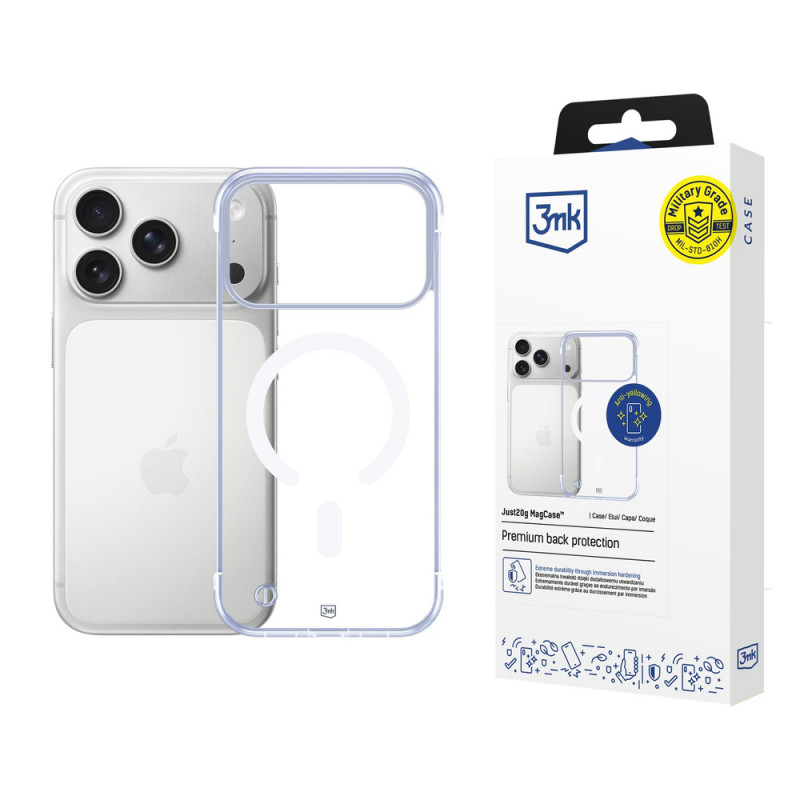 3mk Just20g MagCase case for Apple iPhone 17 Pro Max, transparent, polycarbonate