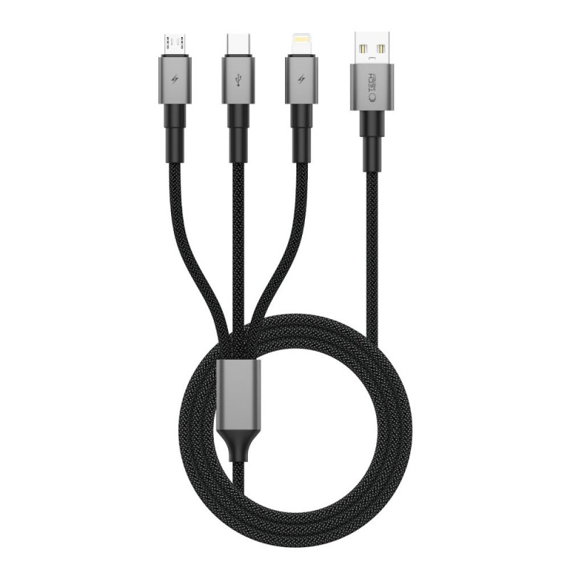 Tech-Protect UltraBoost DNA 3-in-1 cable USB-A to Lightning / USB-C / Micro-USB, 3 A, 120 cm, iron grey